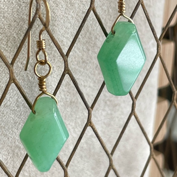 Natural Green Aventurine Earrings – Gold-Filled Wire Wrapped Handmade Dangle - Picture 6 of 10